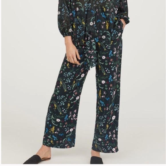 H&M Pants - H&M Anna Glover Wide Leg Floral Green Pants